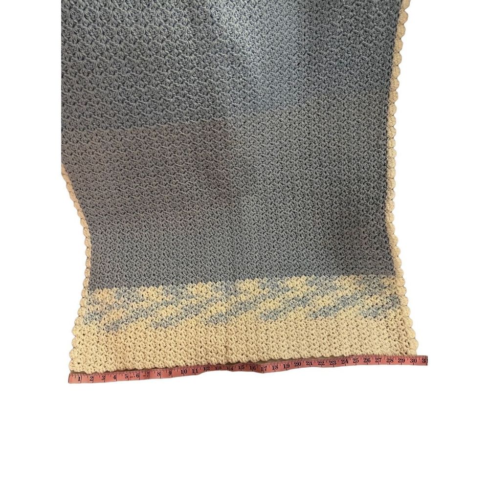 Handmade Knit Crochet Baby Blanket Pastel‎ Blue White Lap Blanket Size 30” X 35” - Picture 3 of 8